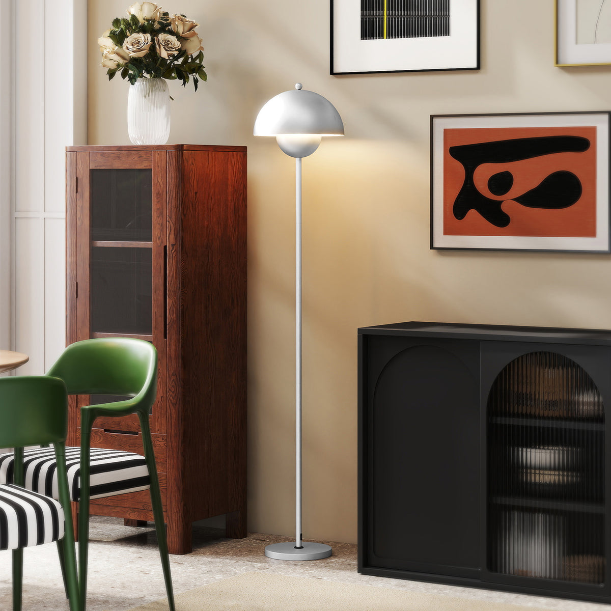 Candeeiro de Pé Moderno 155 cm Candeeiro de Pé para Sala com Ecrã em Forma de Taça Refletora de Luz Interruptor de Pé Suporte E27 sem Lâmpada para Quarto Escritório Sala de Estar Ø35x155 cm Prata — foto 2