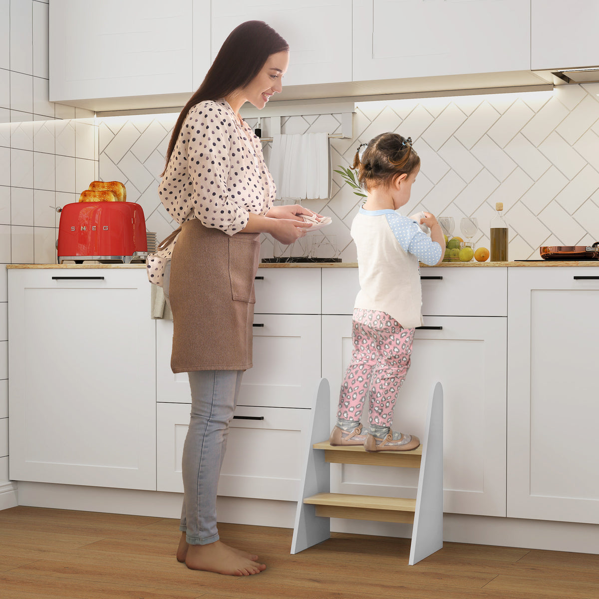 Banco para Crianças de 2 Degraus Torre de Aprendizagem Escada para Crianças acima de 3 Anos para Casa de Banho Cozinha Estante Dormitório 43x30x55 cm Branco — foto 2