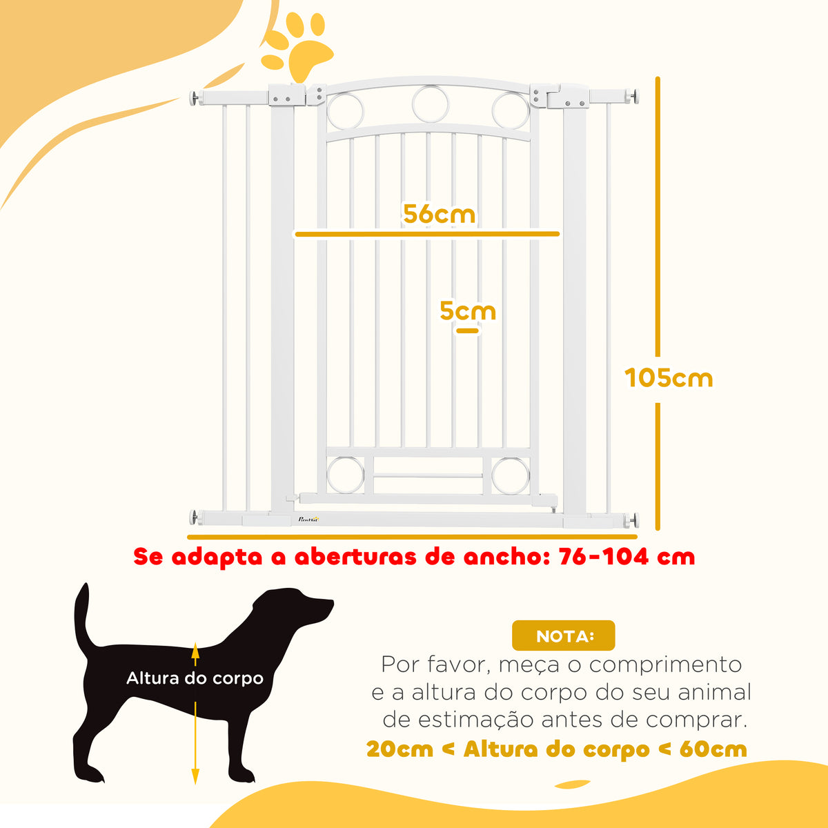 Barreira de Segurança para Cães Barreira de Segurança para Cães com Largura Ajustável 76-104 cm Barreira de Proteção com 2 Extensões para Escadas e Portas 76-104x104 cm Branco — foto 3