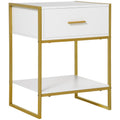 Mesa de Cabeceira Mesa Auxiliar com 1 Gaveta e Prateleira de Armazenamento para Dormitórios Sala de Estar Escritório Estilo Moderno 45x40x60cm Branco — foto 1
