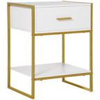 Mesa de Cabeceira Mesa Auxiliar com 1 Gaveta e Prateleira de Armazenamento para Dormitórios Sala de Estar Escritório Estilo Moderno 45x40x60cm Branco — foto 1