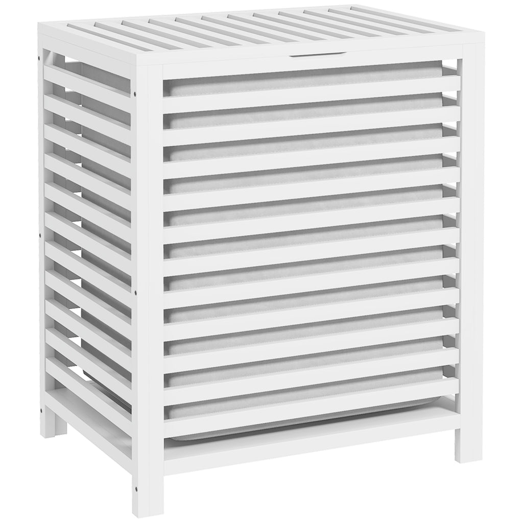 Cesto de Roupa de Bambu Cesto Roupa Suja Capacidade 55L com Bolsa Amovível Forma Retangular 50x36x60 cm Branco — foto 1