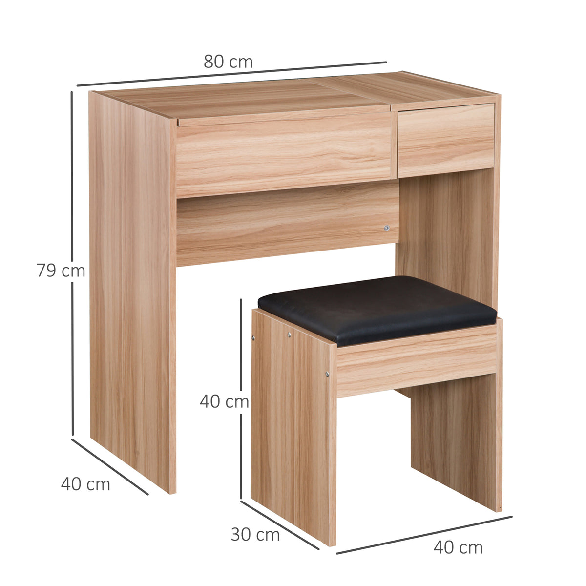 Toucador de Maquilhagem com Branco e Tampa Dobrável Mesa de Maquilhagem com Compartimentos e Gaveta 80x40x79cm Madeira — foto 3