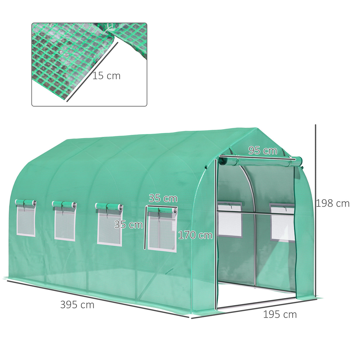 Estufa tipo Túnel 4x2x2 m Estufa de Exterior com 8 Janelas de Malha e Porta Estufa de Cultivos para Pátio Jardim Verde — foto 3