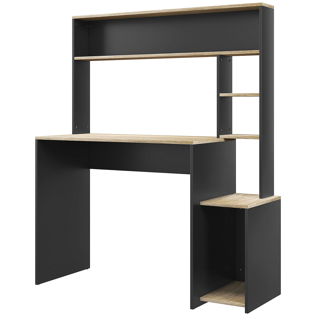 Secretária para Computador com Prateleira de 3 Níveis Mesa de Estudo com Suporte para CPU e Prateleira Superior para Casa Escritório 114x45x138 cm Cinza e Natural — foto 1