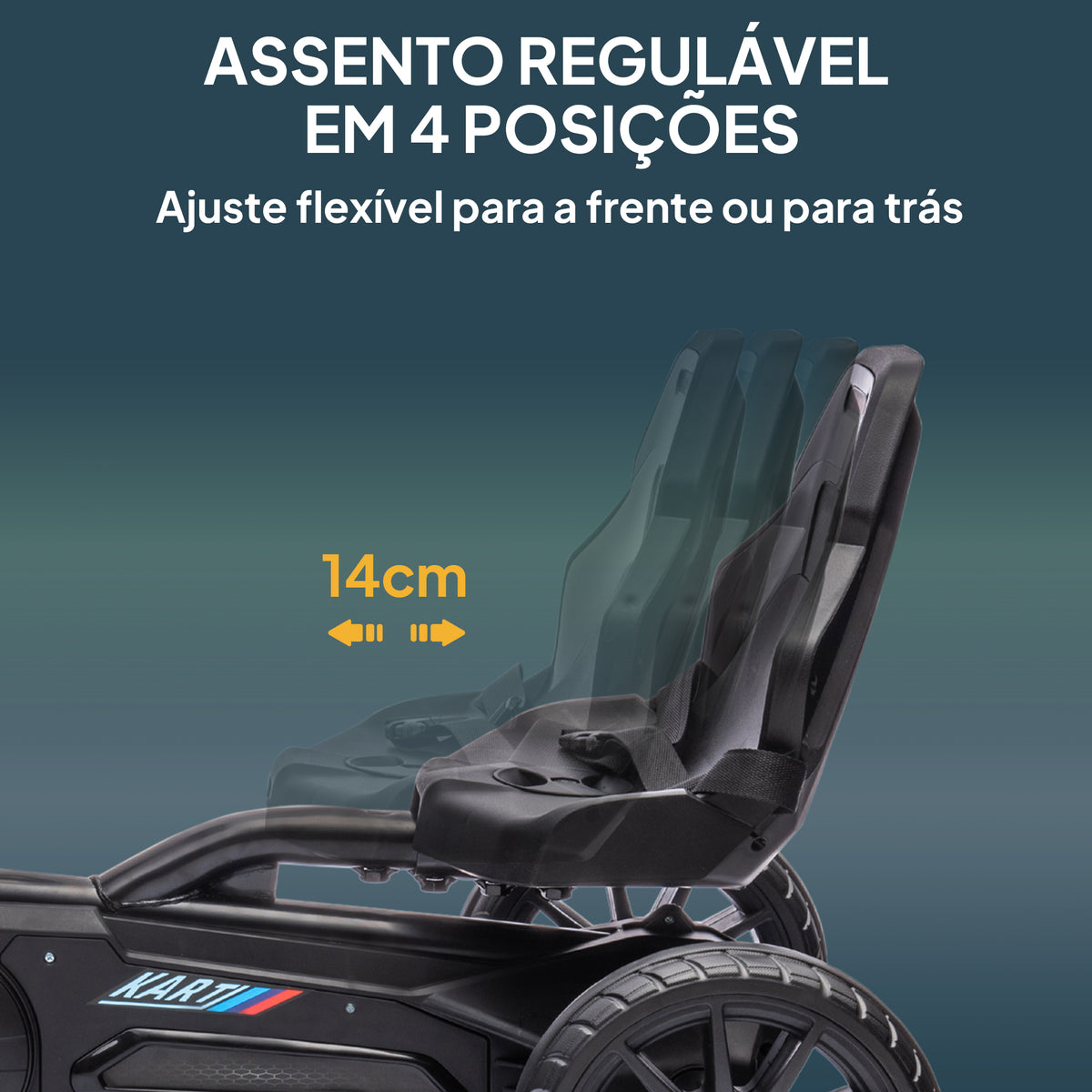 Kart a Pedais Infantil Kart a Pedais para Crianças de 3-8 Anos com Assento Ajustável em 4 Posições, Travão de Mão e Rodas de EVA Carga 30 kg Preto — foto 4
