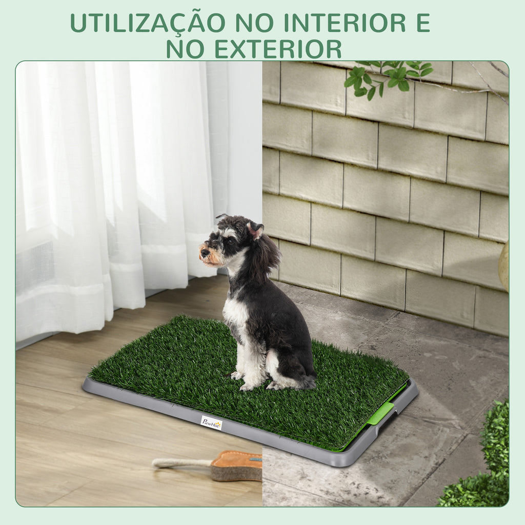 Resguardo de Treino para Cães com 2 Relvas Artificiais Sanitário para Cães com Grade e Bandeja para Treino de Filhotes no Exterior e Interior 67x41x3,5 cm Verde — foto 7