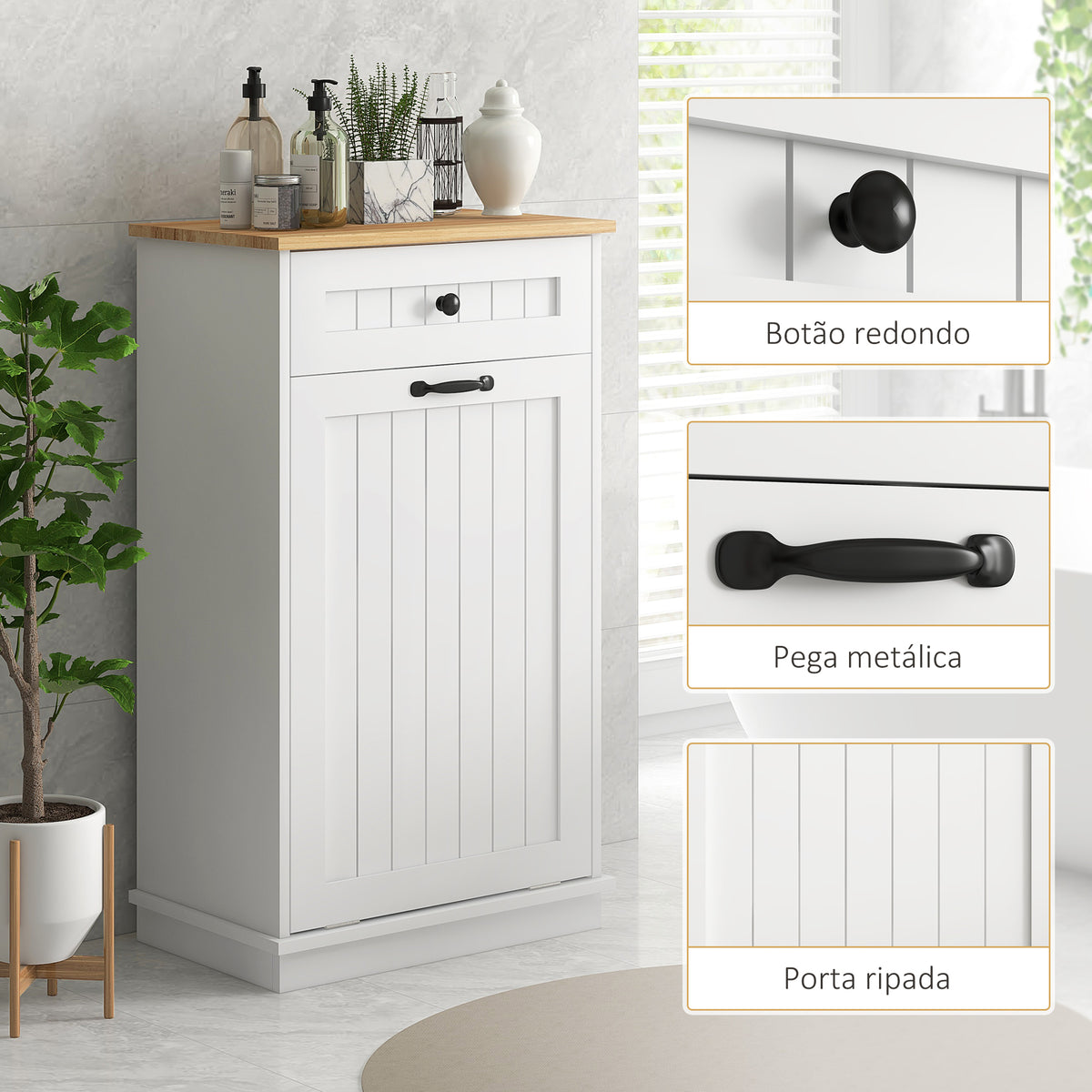 Móvel Auxiliar Casa de Banho Armário Casa de Banho com Gaveta Cesto para Roupa e Desenho Anti-Tombo Móvel Casa de Banho Moderno 52x33x90 cm Branco — foto 5