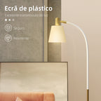 Candeeiro de Pé LED Candeeiro de Pé para Sala de Estar com Altura Ajustável Ecrã Interruptor Basculante para Sala de Estar Escritório Quarto 49x21x127-160 cm Branco e Dourado — foto 4