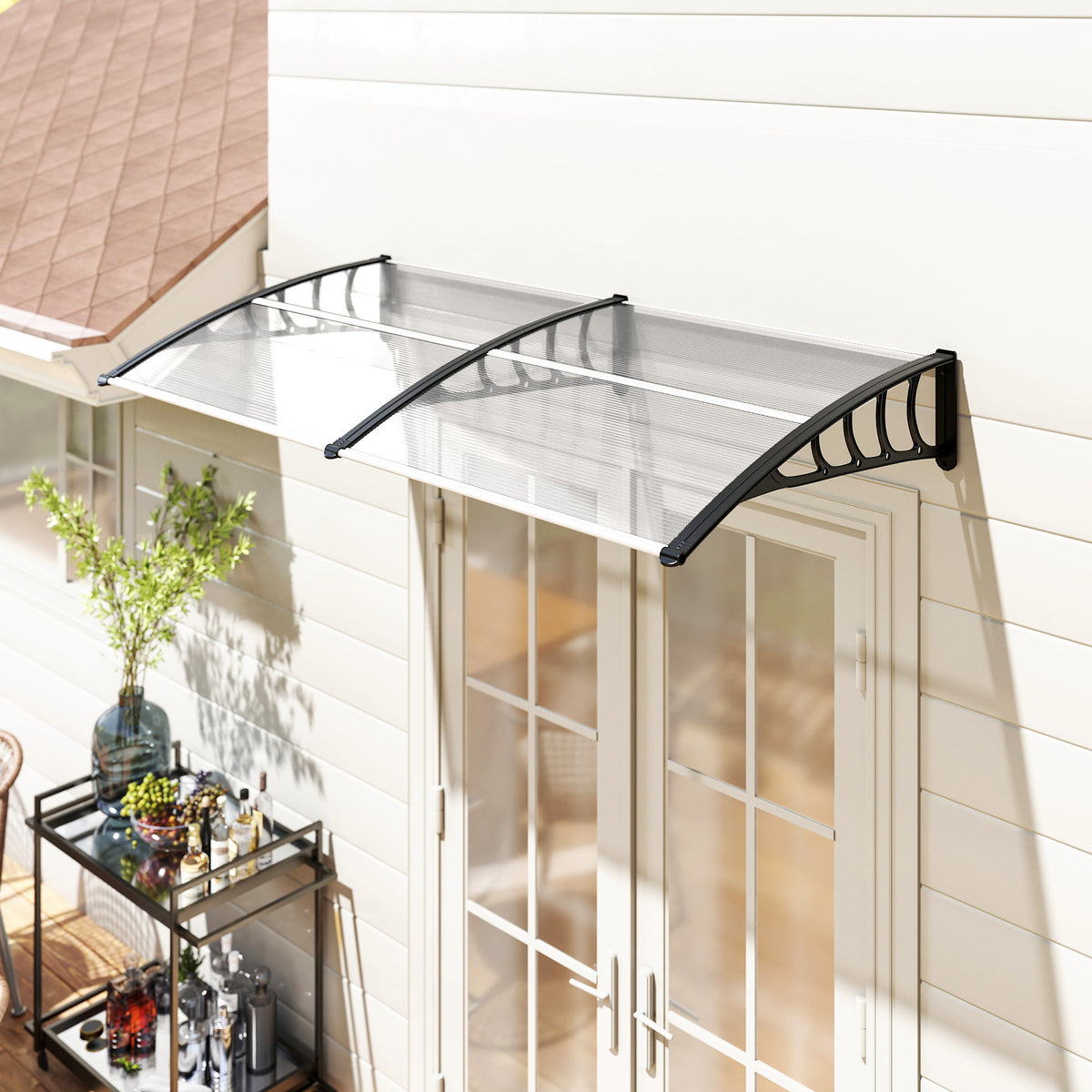 Marquise Exterior para Portas e Janelas, 200x96 cm, Toldo de Proteção contra Sol e Chuva, com Cobertura de Policarbonato, Barras de Alumínio, Transparente — foto 2