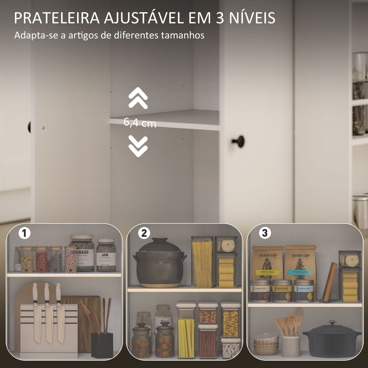 Ilha de Cozinha com Rodas Carrinho de Cozinha Móvel Auxiliar de Cozinha com 2 Portas Gaveta Suporte para Temperos de 3 Níveis e Prateleira Ajustável 82x38x86,5 cm Branco — foto 5