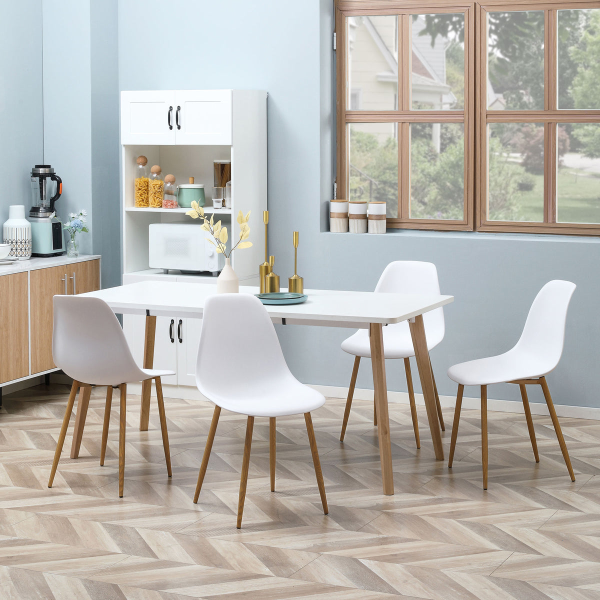 Conjunto de 4 Cadeiras de Sala de Estar Cadeiras de Cozinha com Encosto Alto e Pés de Metal para Sala de Jantar 45x52x85,5 cm Branco e Madeira — foto 2