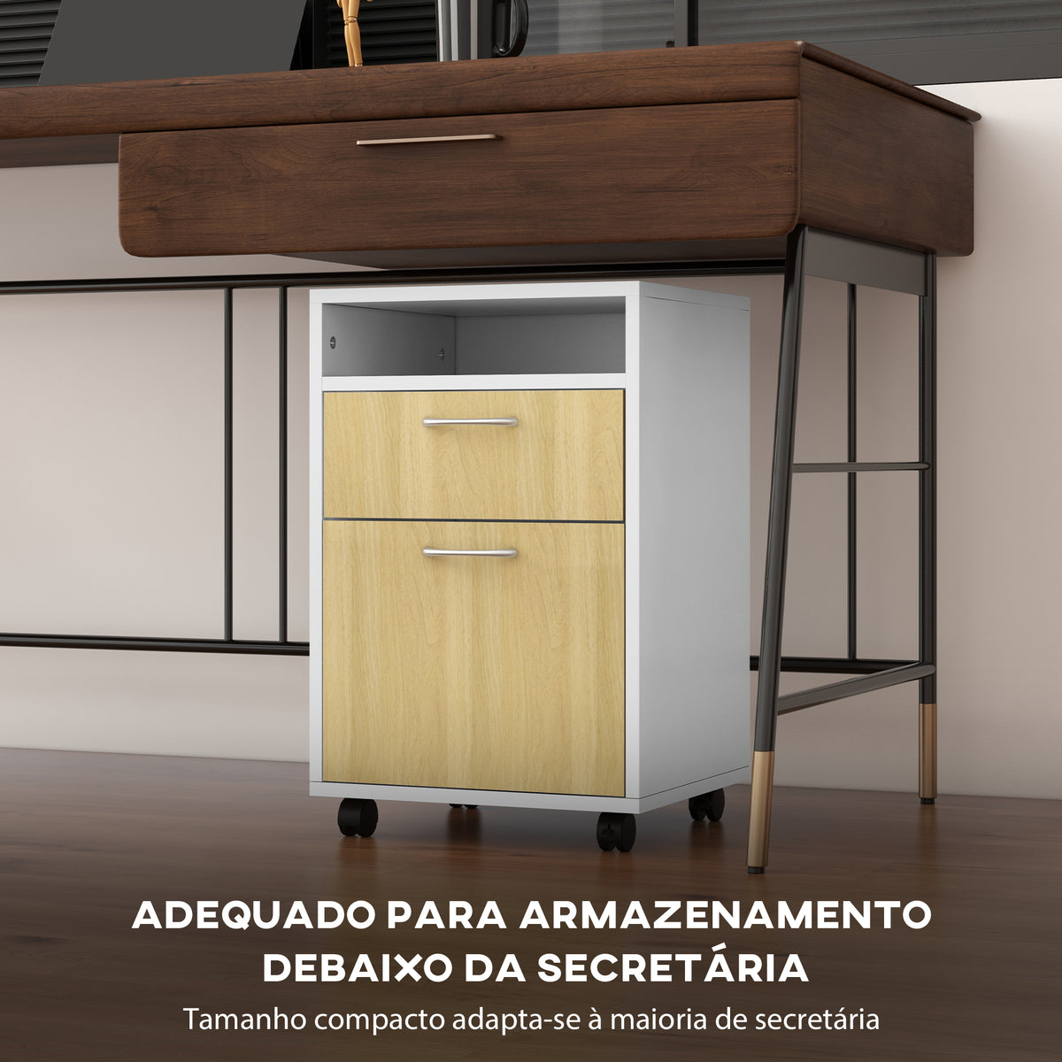 Essenza Bloco de Gavetas de Escritório com Armário, Gaveta Móvel e Rodas 40x35x60 cm Madeira e Branco — foto 5