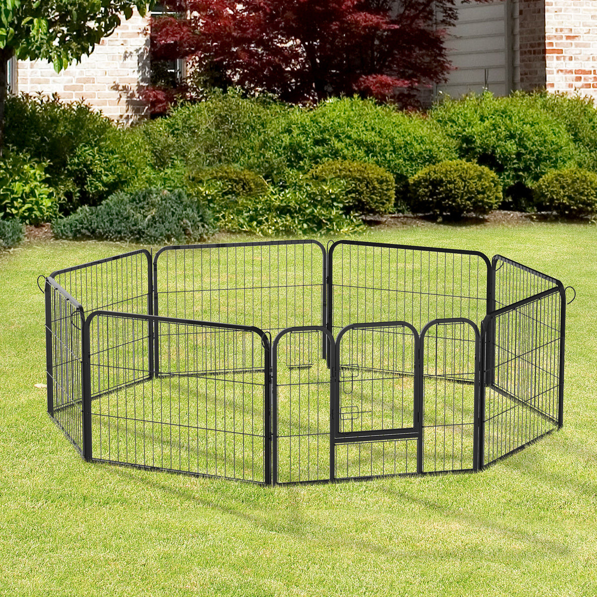 Parque para Animais de Estimação 8 Paineis 80x60cm Gaiola para Cães de Metal com Porta e Dupla Fechadura Cerca de Treinamento para Jardim Preto — foto 2