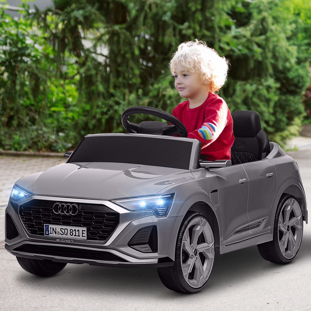 Carro Elétrico para Crianças acima de 3 Anos Carro Audi Q8 Etron Sportback Infantil com Bateria 12V Controlo Remoto Faróis Buzina e Música 98x49,5x43 cm Cinza — foto 2