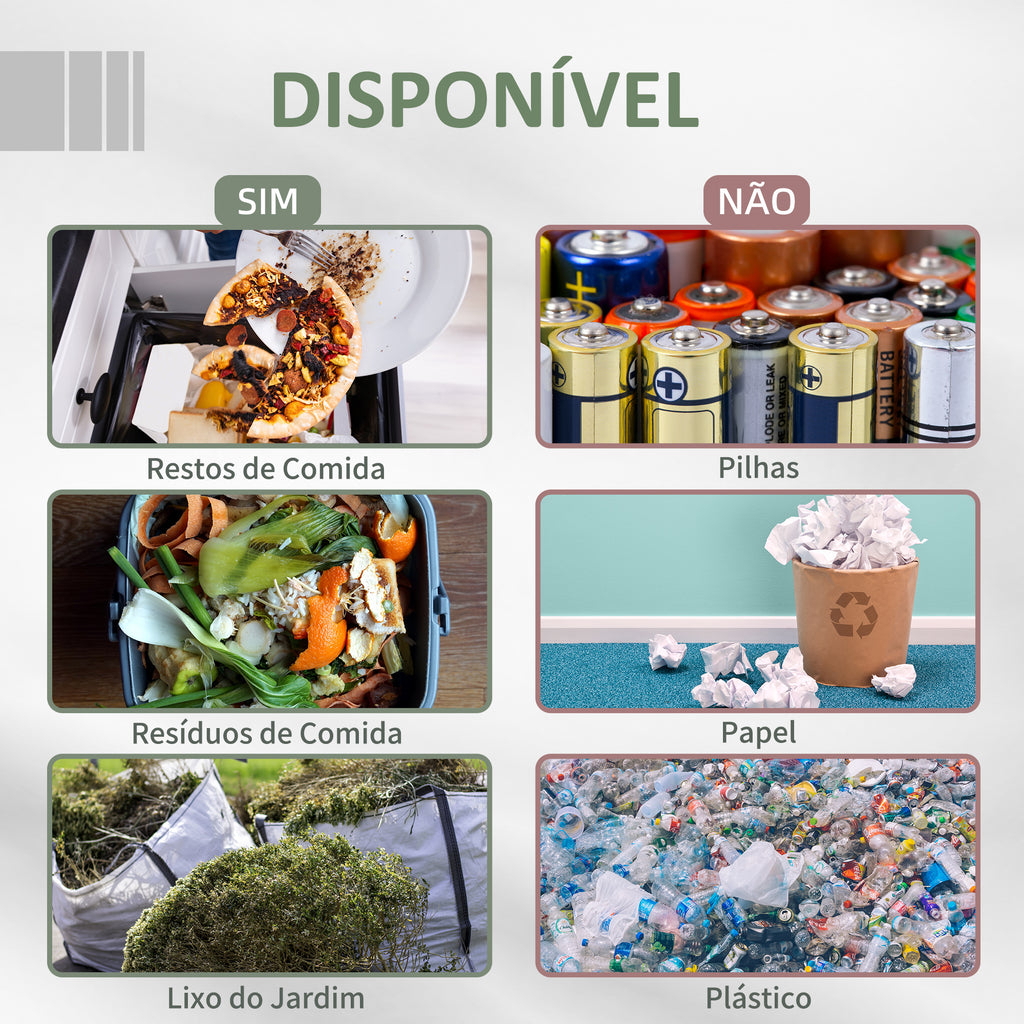 Compostor de Tambor Giratório com Capacidade 160L de Dupla Câmera e Ventilação Estrutura de Aço para Resíduos Orgânicos de Jardim 71x64x92cm Preto e Verde — foto 6