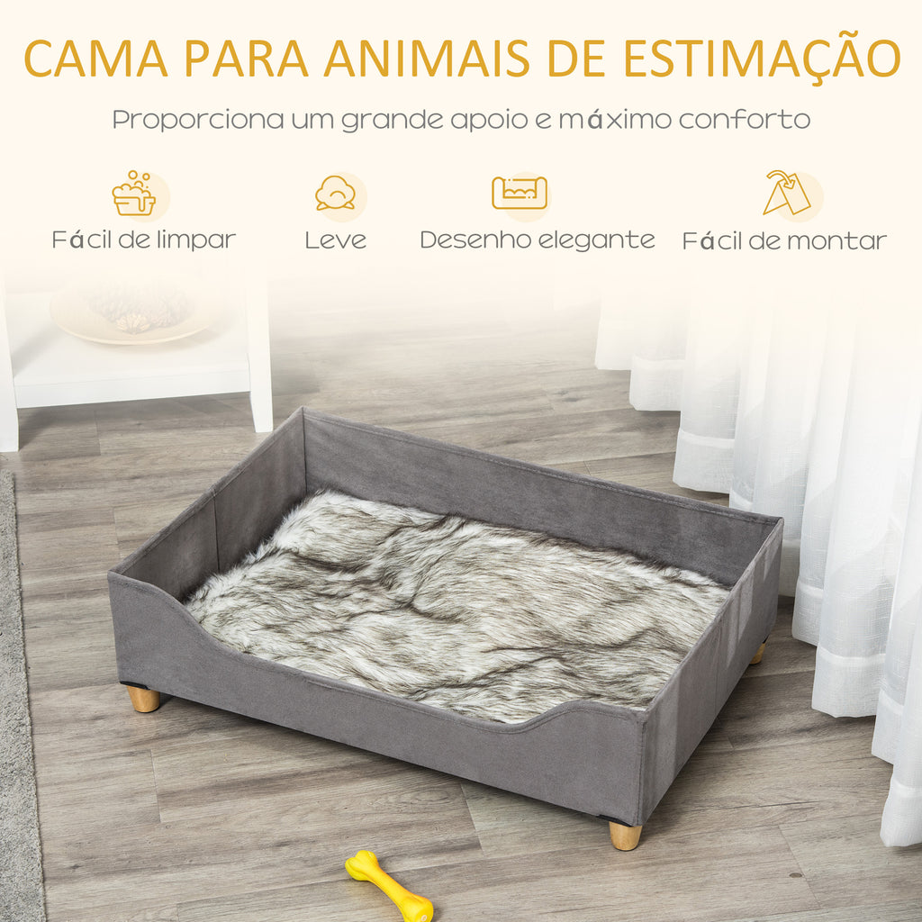 Sofá para Cães Gatos Cama para Animais de Estimação Pequenos e Médios com Almofada Removível Lavável e Pés Elevados de Madeira 81x56x23,5cm Cinza — foto 4