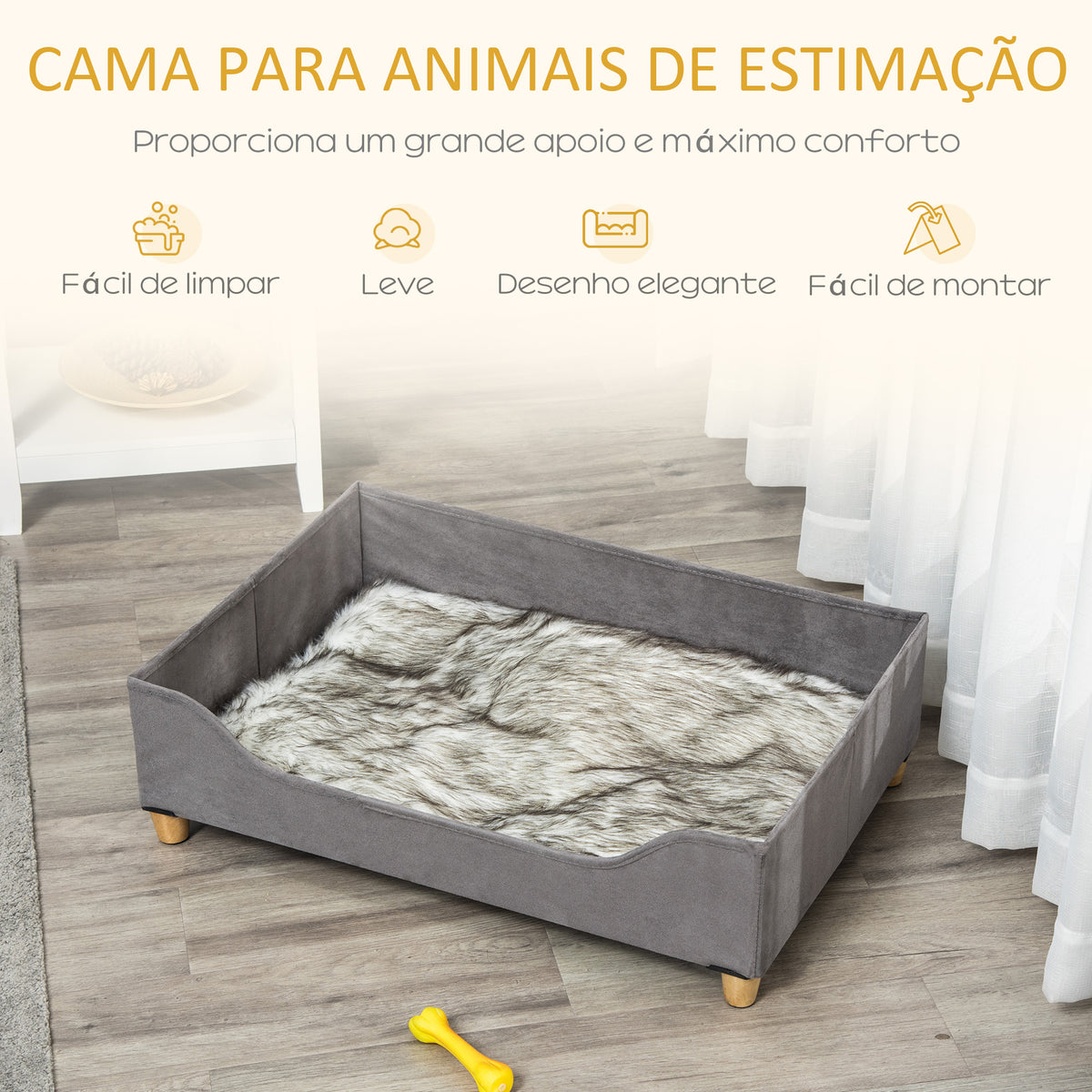 Sofá para Cães Gatos Cama para Animais de Estimação Pequenos e Médios com Almofada Removível Lavável e Pés Elevados de Madeira 81x56x23,5cm Cinza — foto 4