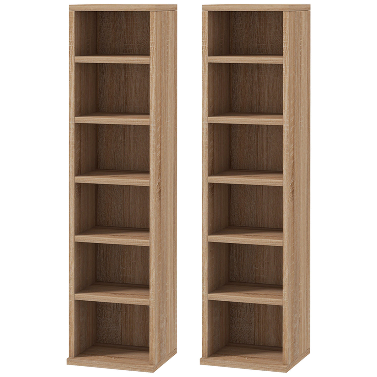 Estante para CD ou DVD Suporte para CD com 12 Compartimentos para 204 CDs e Prateleira Ajustável para Sala de Estar Dormitório Escritório 2 Unidades 21x22,5x88,5 cm Madeira — foto 1