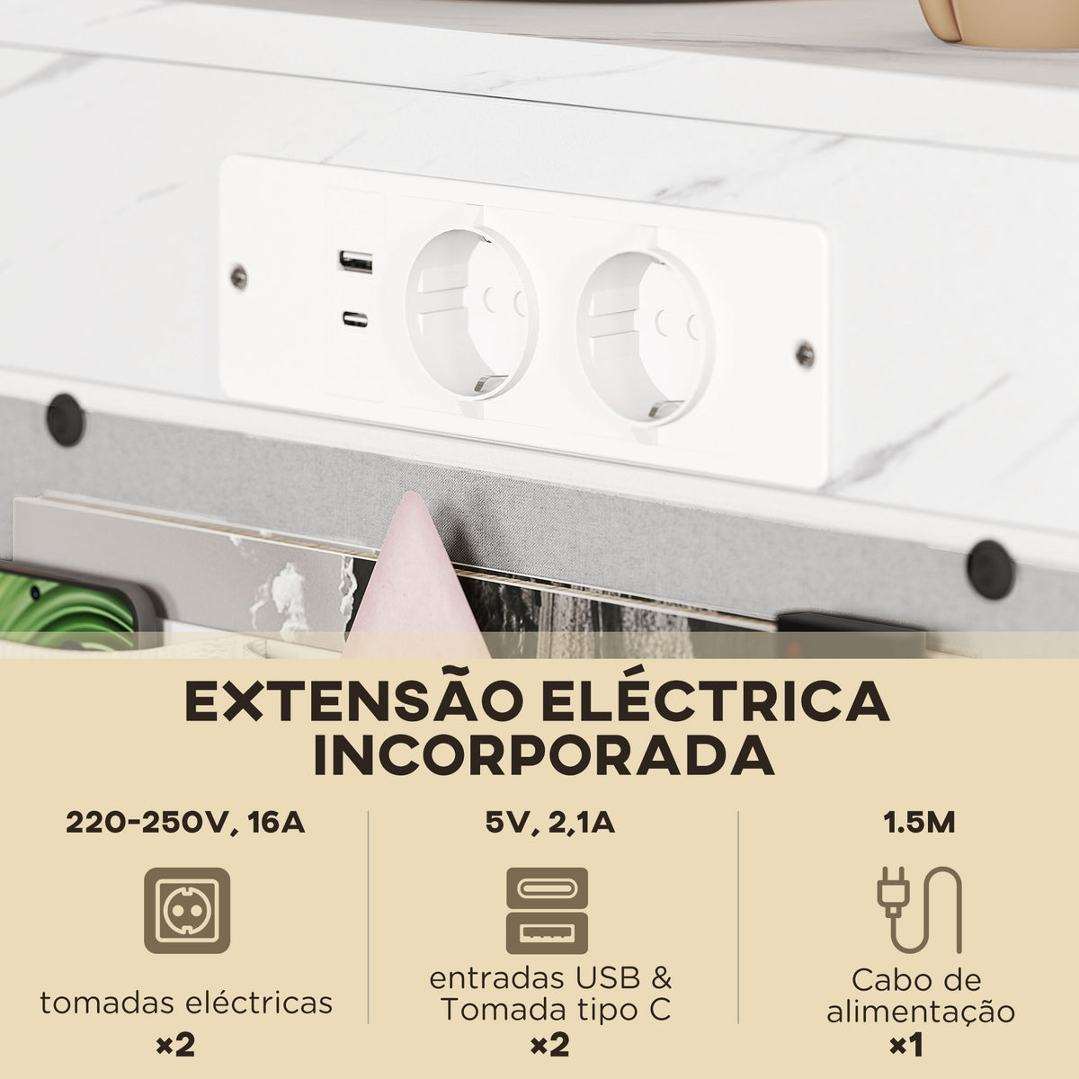 Mesa Auxiliar com Estação de Carga Mesa Lateral com 2 Entradas USB 1 Entrada USB-C e Bolsa Organizadora Mesa Auxiliar para Sala de Estar Dormitório 25,5x40x71 cm Branco — foto 4