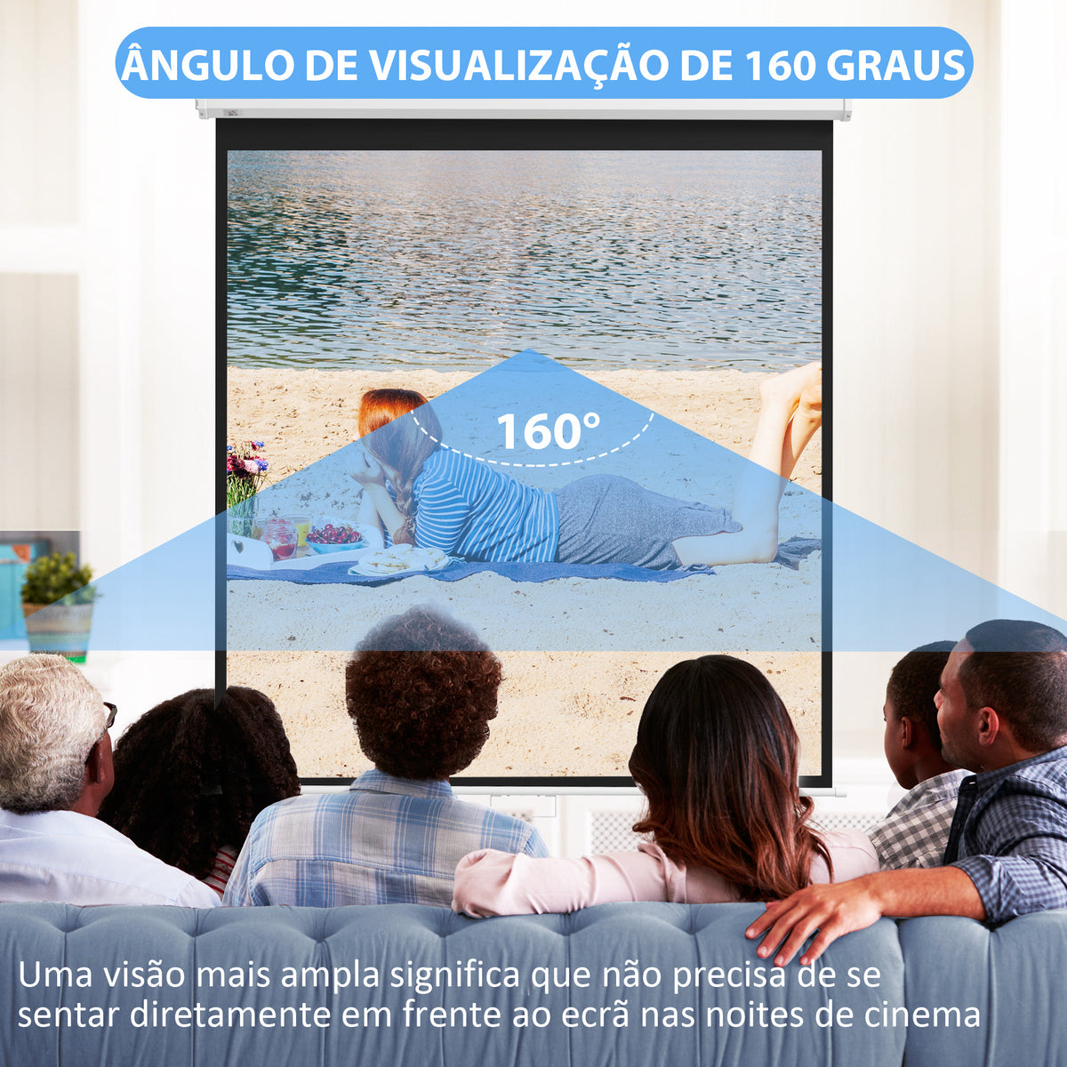 Tela de Projeção Manual de 99 Polegadas Tela de Projeção Portátil Formato 1:1 para Interior e Exterior Cinema em Casa Jardim 178x178 cm Branco — foto 5