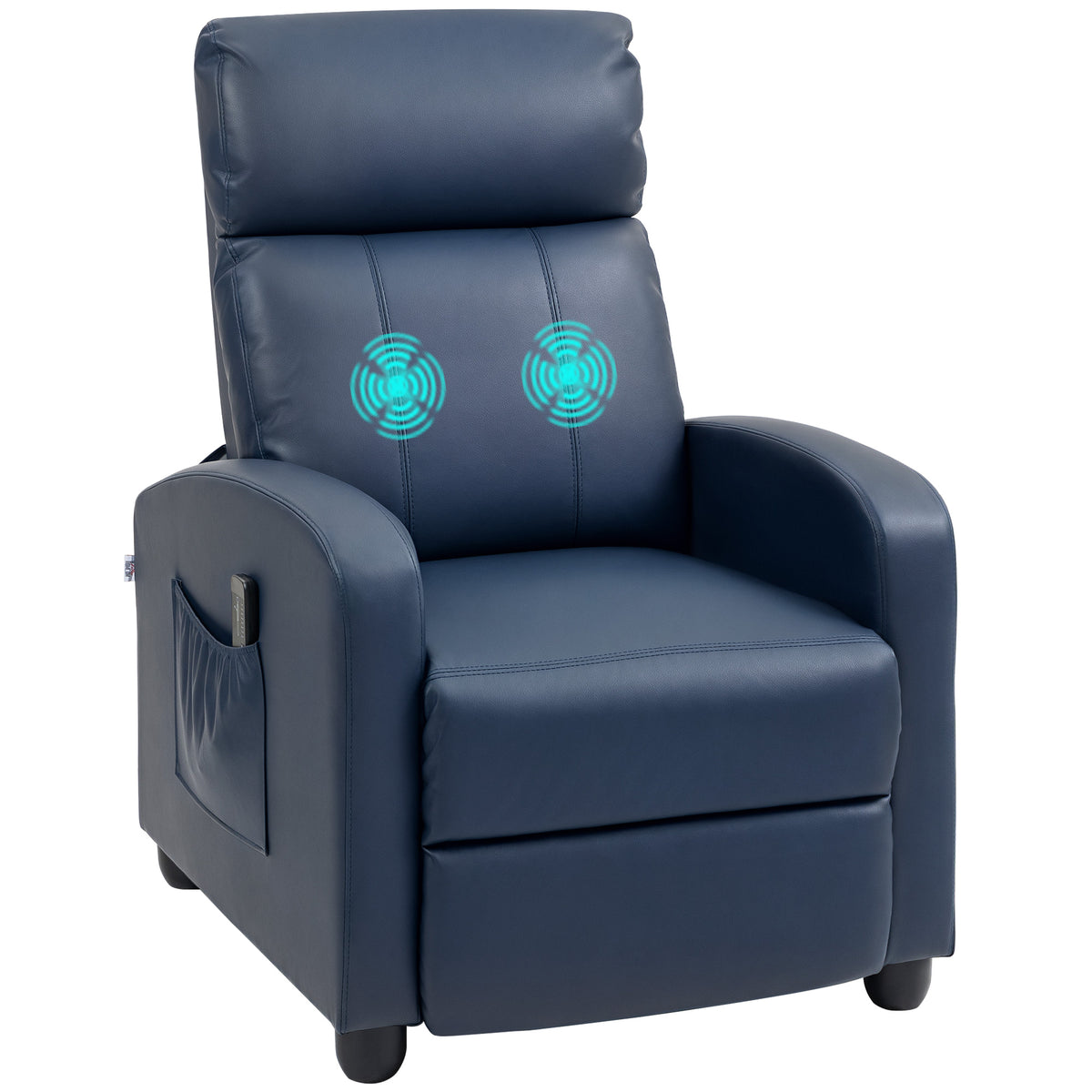 Poltrona de Massagem Poltrona Relax Reclinável com 2 Zonas de Massagem 8 Programas 5 Níveis de Intensidade e Controlo Remoto Estofada em PU 68x88x98 cm Azul Escuro — foto 1