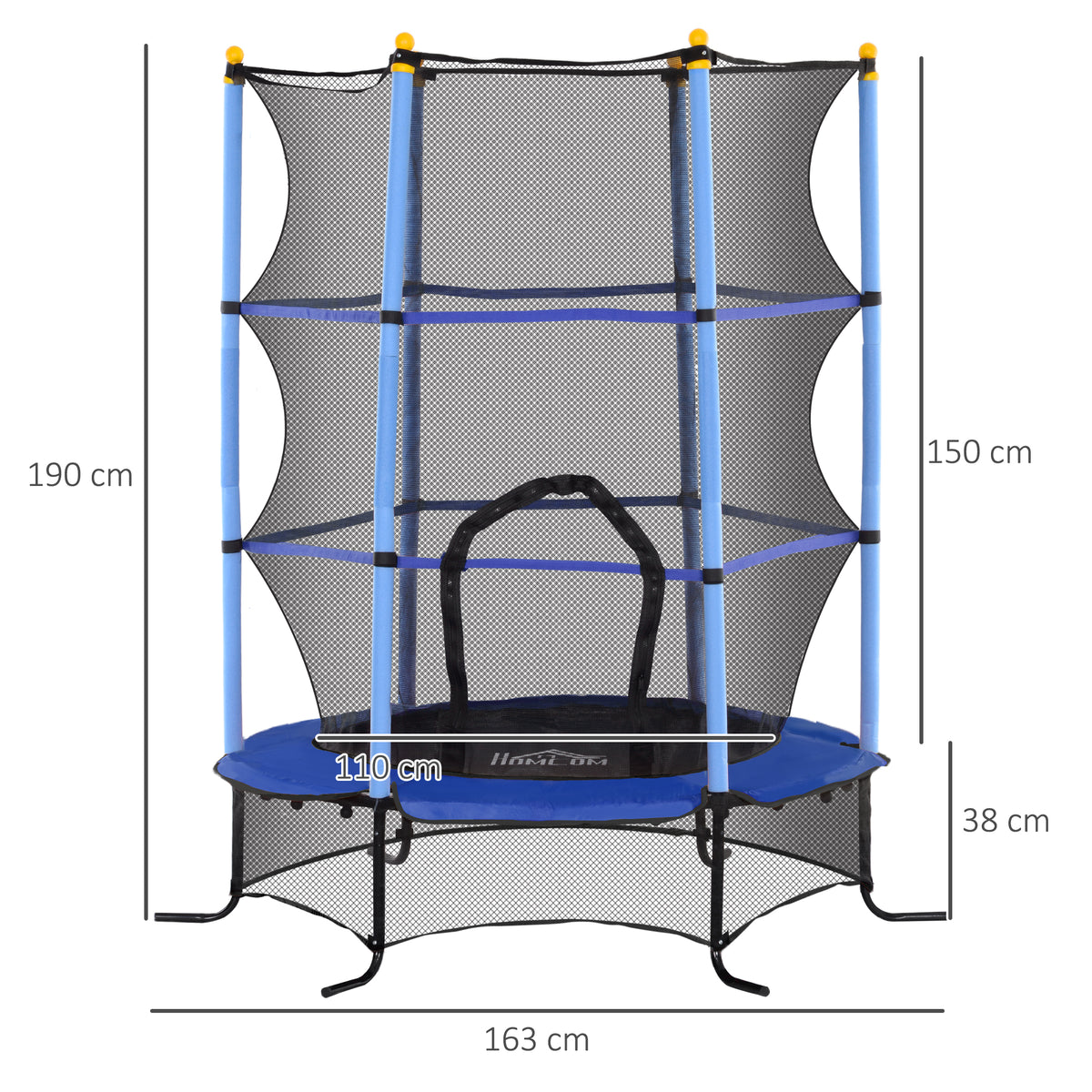 Trampolim para Crianças acima de 3 Anos Cama Elástica Infantil com Rede de Segurança e Estrutura de Aço para Interiores e Exteriores Carga 50 kg Ø163x190 cm Azul — foto 3