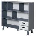 Estante com 6 Compartimentos e 2 Gavetas Gabinete Auxiliar com Pernas para Decorações de Livros Fotos 105x30x96 cm Azul e Cinza — foto 1