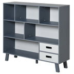 Estante com 6 Compartimentos e 2 Gavetas Gabinete Auxiliar com Pernas para Decorações de Livros Fotos 105x30x96 cm Azul e Cinza — foto 1