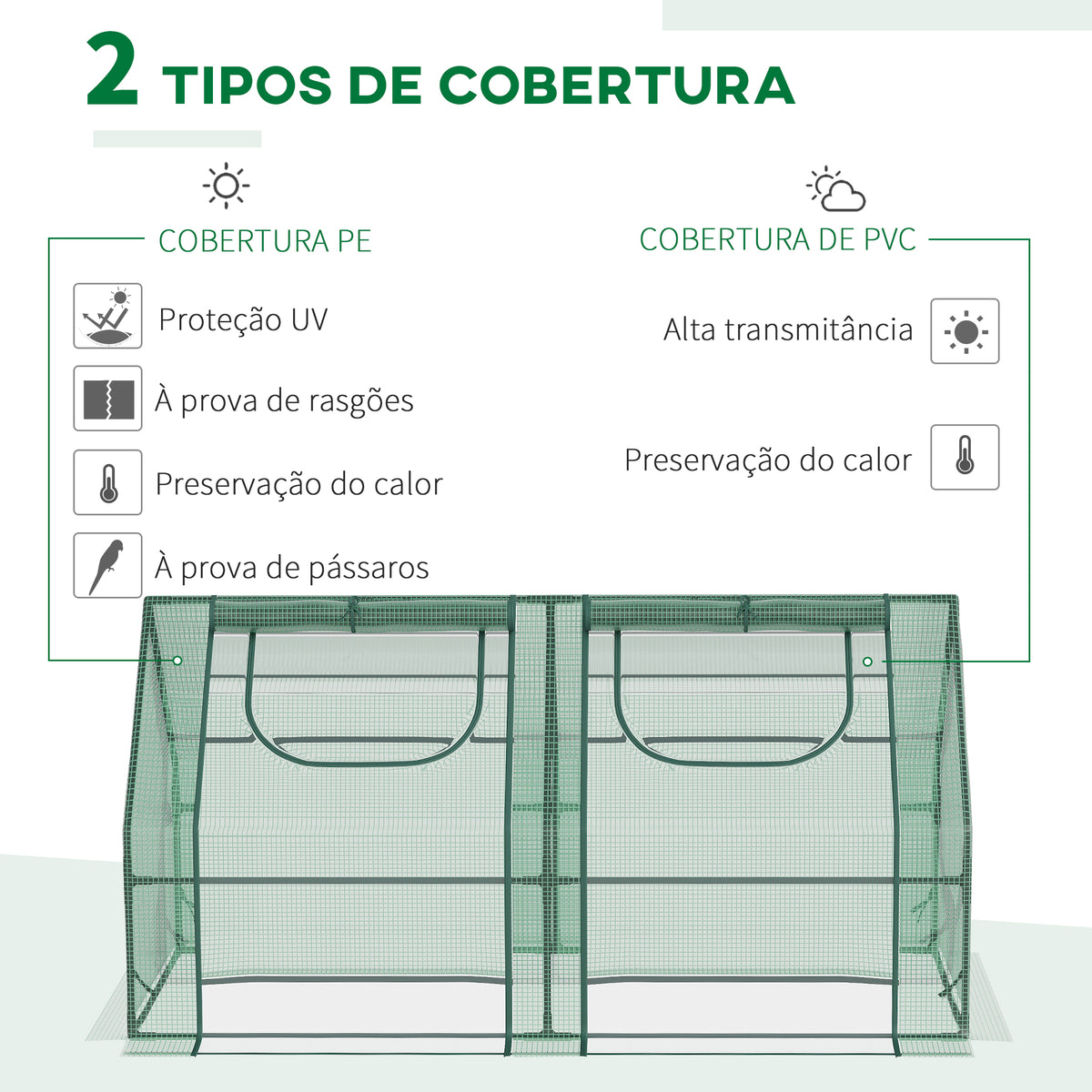 Estufa Pequena Estufa de Exterior com Proteção Dupla Janelas e Estrutura de Aço Estufa para Cultivos de Plantas e Flores 180x90x90 cm Verde — foto 4