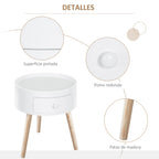 Mesa de Cabeceira com 1 Gaveta Mesa Auxiliar Redonda com Borda Elevada e 3 Pés de Madeira para Dormitório Sala de Estar Estilo Moderno Ø38x45 cm Branco — foto 5