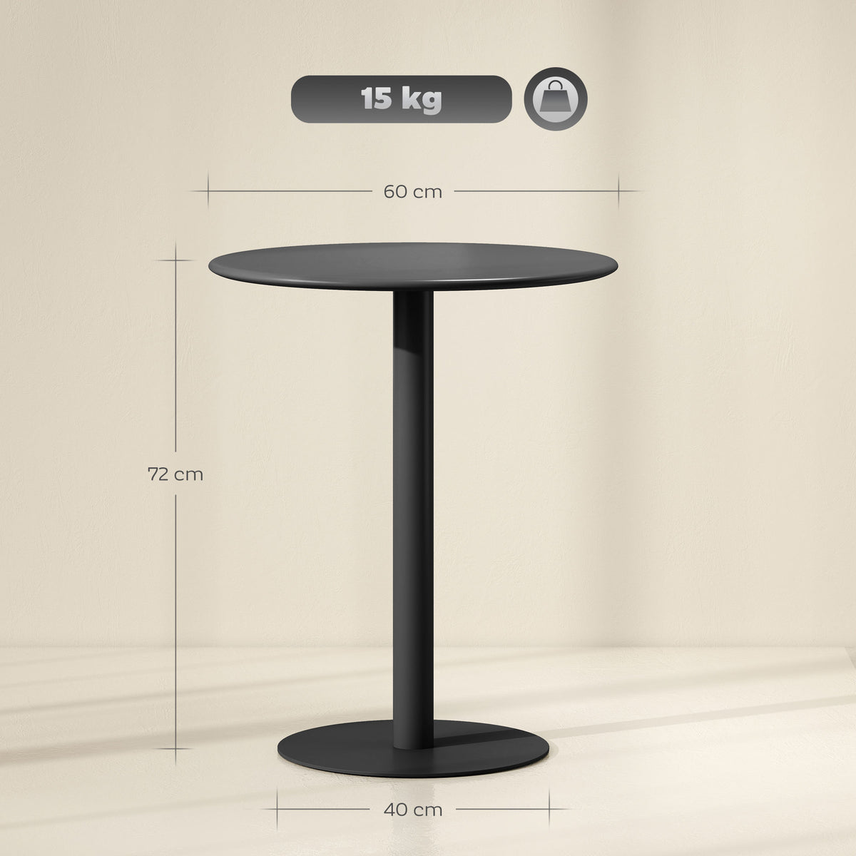 Mesa de Refeição Redonda para 2 Pessoas Mesa de Cozinha de Aço para Interior e Exterior Ø60x72 cm Preto — foto 3