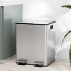 Balde de Lixo de Cozinha com 2 Compartimentos 2x20L Cubo de Lixo de Aço Inoxidável com Pedal Tampa de Fechamento Suave e Cubo Amovível para Escritório Cozinha Prata — foto 2