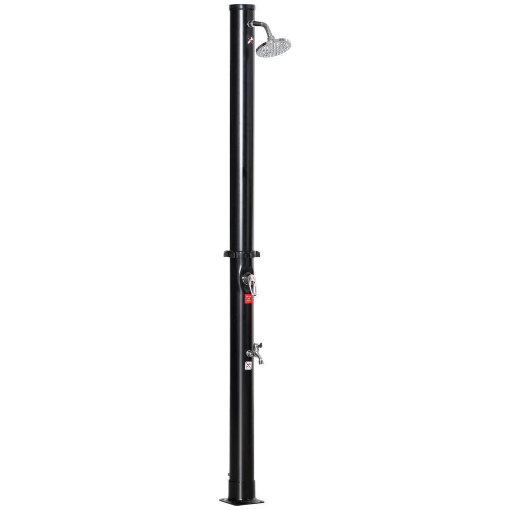 Duche Solar de 20 Litros para Exterior Duche de Piscina com Cabeçal Toneira e Regulador de Água Quente Máx 60℃ para Jardim Pátio Praia Ø11x217 cm Preto — foto 1