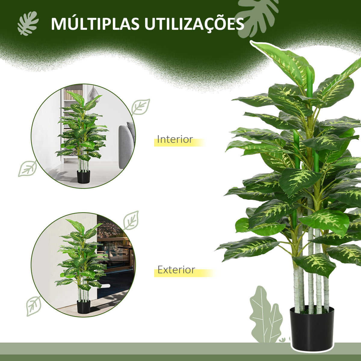 Planta Artificial de 120 cm com 53 Folhas Realistas e Vaso de Cimento Planta Sintética Decoração para Casa Escritório e Exterior Verde — foto 5
