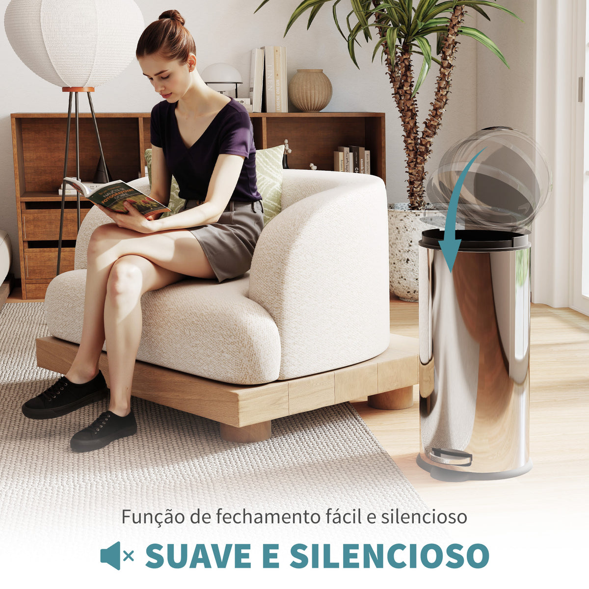 Balde de Lixo 30L Balde de Lixo com Abertura no Pedal Fechamento Suave e Cubo Amovível Aço Inoxidável Ø29,2x62,9 cm Prata — foto 4