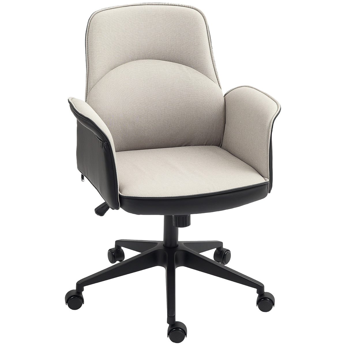 Cadeira de Escritório Giratória Cadeira de Escritório com Altura Ajustável Basculante Apoio para os Braços Cadeira de Estudo Carga 120 kg 66x65x93-103 cm Bege e Preto — foto 1