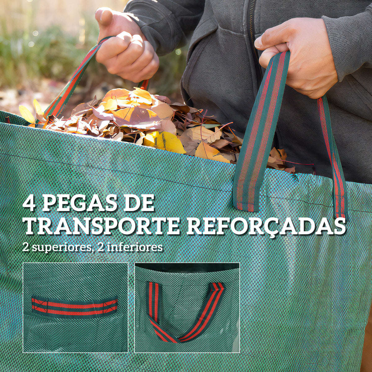 Conjunto de 3 Sacos de Resíduos de Jardim 272L Sacos para Resíduos Resistentes com Pegas Reforçadas e Aros Flexíveis Dobráveis e Reutilizáveis Ø67x76 cm Verde — foto 5