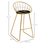 Conjunto de 2 Bancos Altos de Cozinha com Assento em Tecido Bancos de Bar Cadeiras Acapulco com Encosto e Apoio para os Pés para Sala de Jantar 52,5x47x97 cm Dourado — foto 3