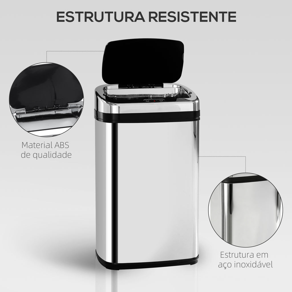 Balde de Lixo Inteligente de Aço Inoxidável 30L com Sensor Infravermelho de Abertura Automática para Cozinha Dormitório Casa de Banho 33x25x58 cm Prata e Preto — foto 6
