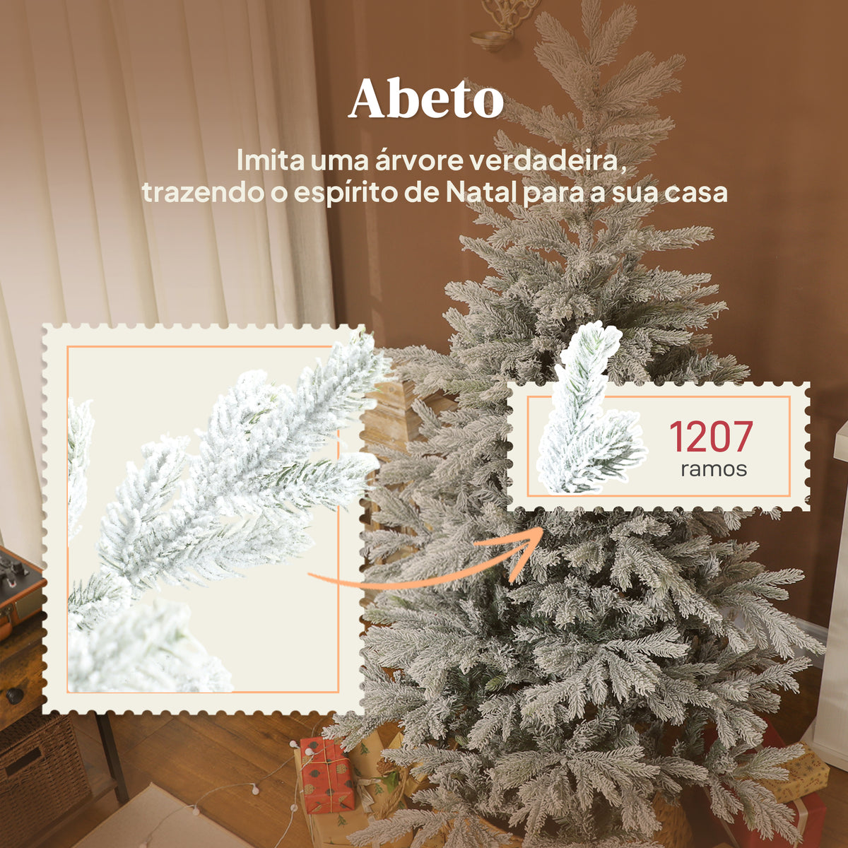Árvore de Natal Artificial 180 cm Árvore de Natal Nevada Abeto Artificial com 1207 Ramos Base Dobrável e Fácil de Montar Decoração para Casa Escritório Festas Verde — foto 5