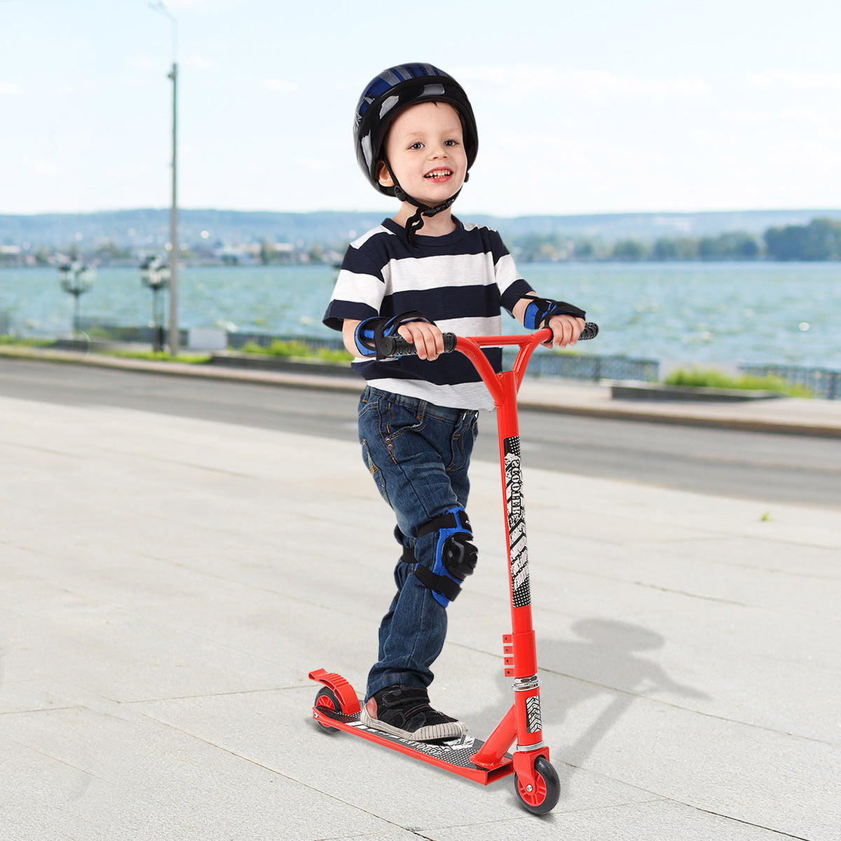 Trotinete Freestyle trotinete para crianças acima de 8 anos com rotação 360º de alumínio guidão antiderrapante e rodas com freio Carga 100kg 68,5x49x78,5 cm Vermelho — foto 2