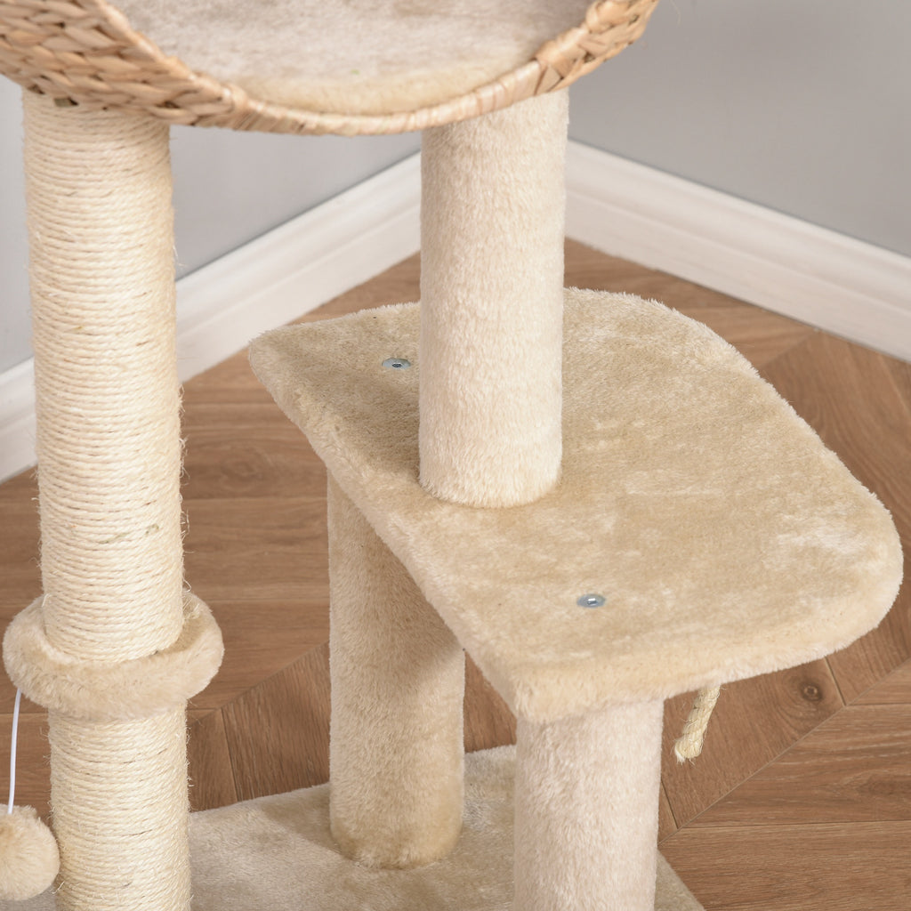 Árvore arranhador para gatos Torre de escalada com plataformas caverna corda de brincar poste de sisal 48x40x100 cm Bege — foto 8