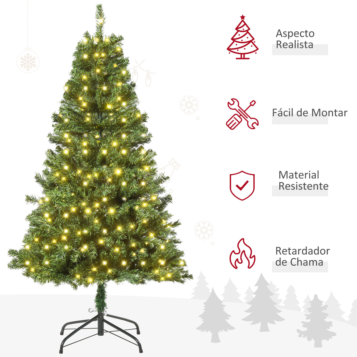 HOMCM Árvore de Natal Artificial com 490 Ramos 170 Luzes LED e Base Dobrável de Metal para Interior Ø75x150 cm Verde — foto 8
