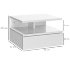 Conjunto de 2 Mesas de Cabeceira Flutuantes, Mesas de Cabeceira com Gaveta e Prateleira Aberta, Design Moderno, Ideal para Quarto e Sala de Estar, 35x32x22,5 cm, Branco Brilhante — foto 3