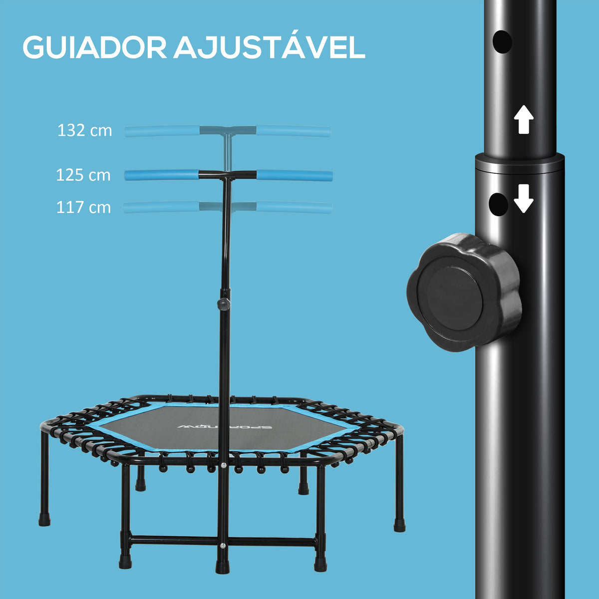 Trampolim Fitness 114x114x132 cm Trampolim Fitness com Guiador Ajustável em 3 Níveis Estrutura de Aço para Treino de Perna Corpo em Casa Escritório Ginásio Azul — foto 4