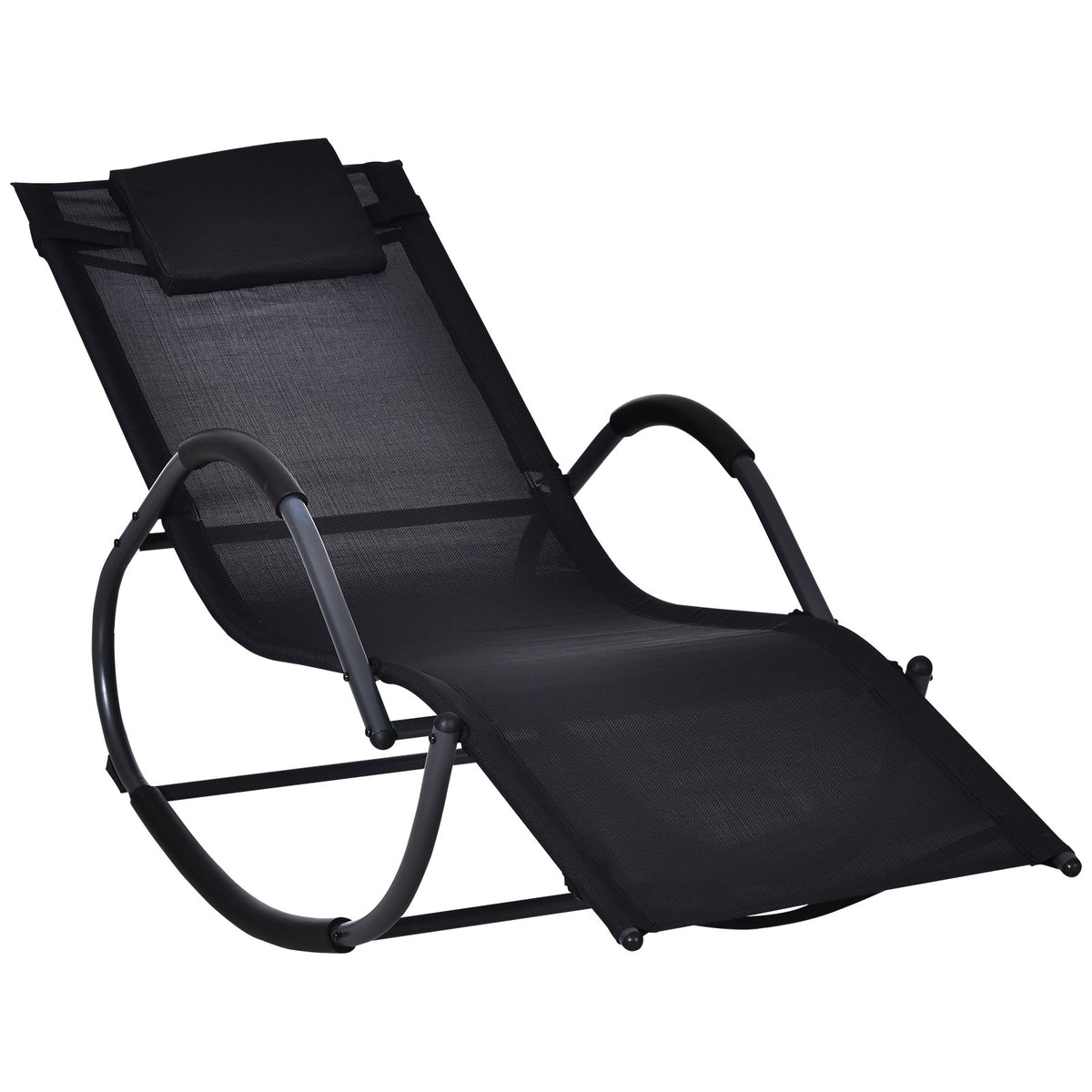 Espreguiçadeira Baloiço de Jardim com Apoio para os Braços Almofada para a Cabeça Removível Espreguiçadeira de Exterior com Tecido Transpirável para pátio Terraço 160x61x79cm Preto — foto 1