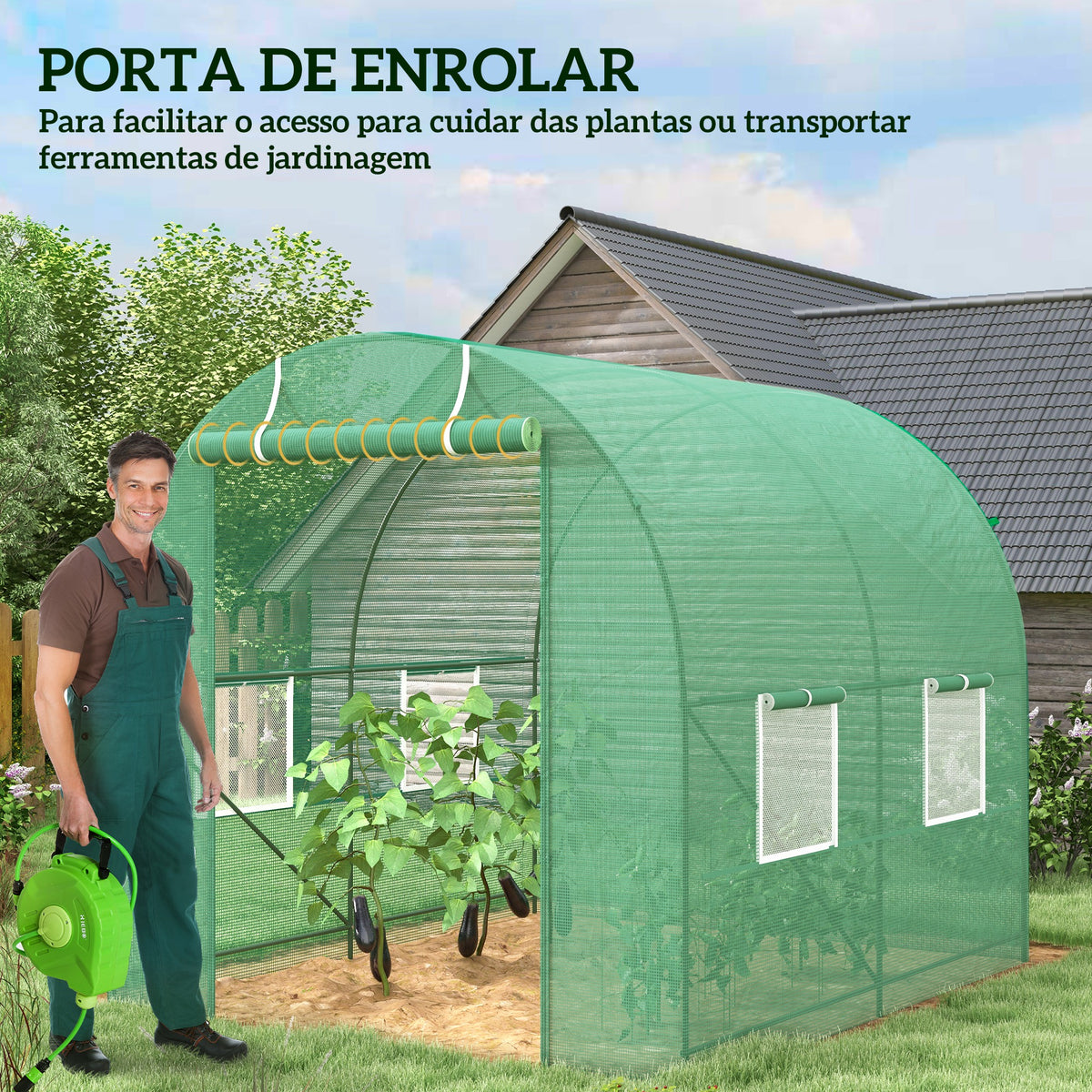 Estufa Tipo Túnel 245x200x198cm Estufa de Jardim com Janelas e Portas Enroláveis para Cultivo de Plantas Verde — foto 5