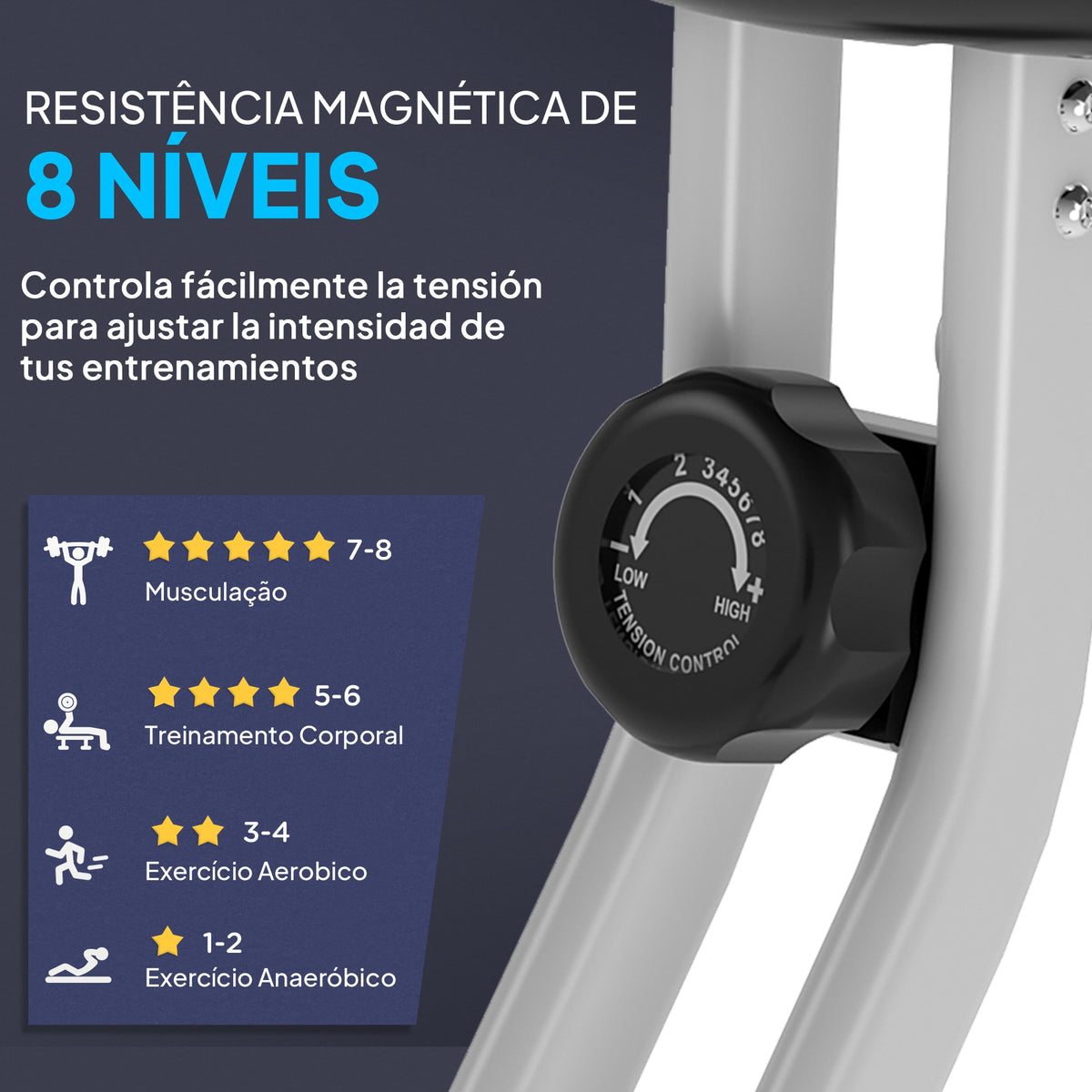 Bicicleta Estática Dobrável com 8 Níveis de Resistência Magnética Bicicleta Vertical com Volante de Inércia Ritmo Cardíaco Pulsómetro Assento Ajustável Carga 110 kg 43x97x109 cm Cinzento — foto 5