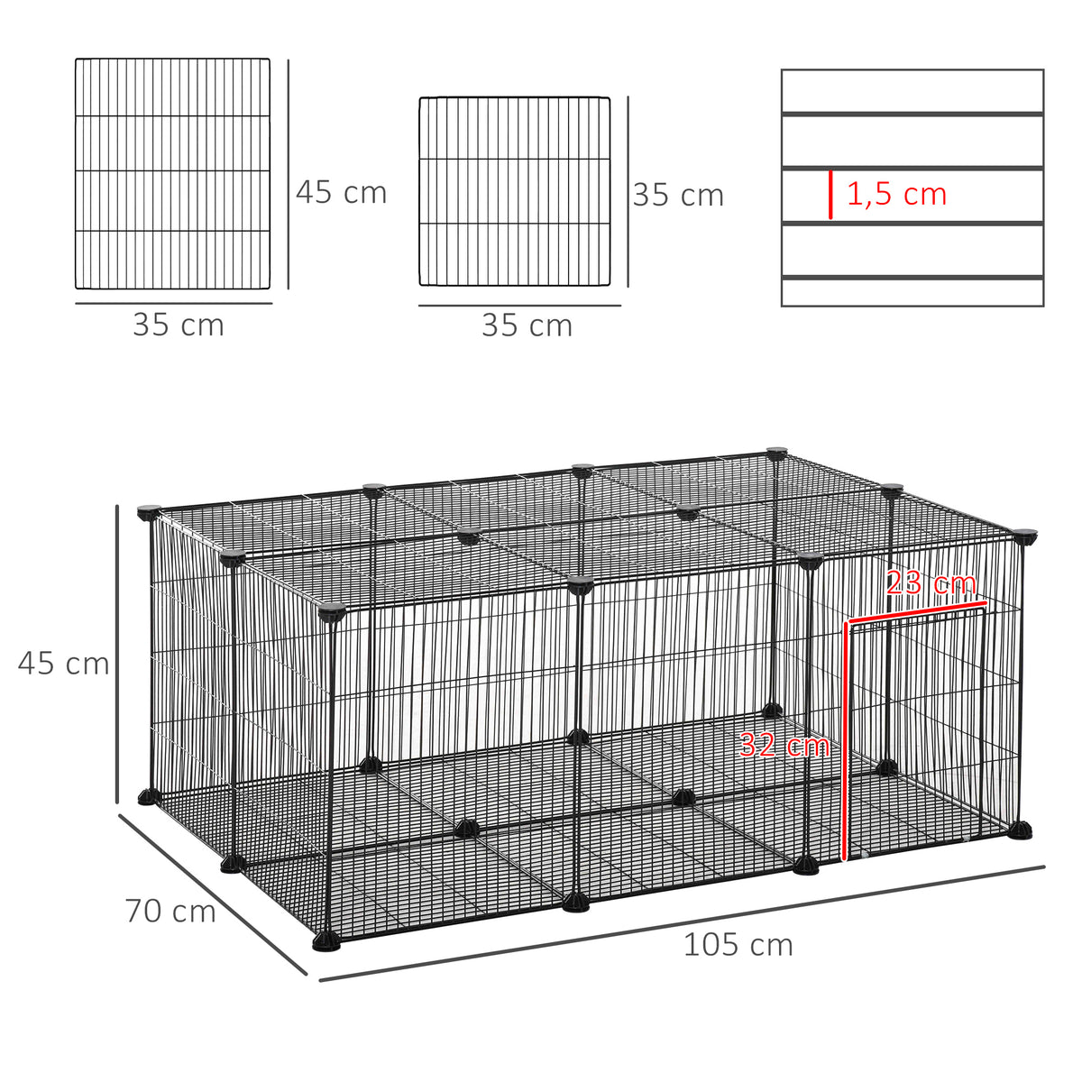 Recinto para Animais de Estimação DIY Recinto para Pequenos Animais com 22 Painéis e Porta Recinto Modular para Coelhos 105x70x45 cm Preto — foto 3